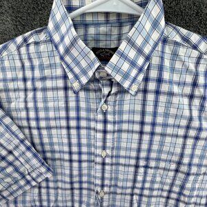 Paul & Shark Short Sleeve Button Up Shirt Men’s Size 40 Plaid Blue White Adult